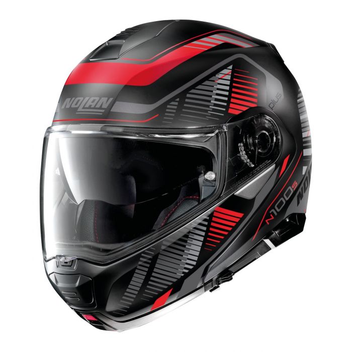 Casco Modulare Nolan N100-5 Plus Starboard N-com Black Red Matt