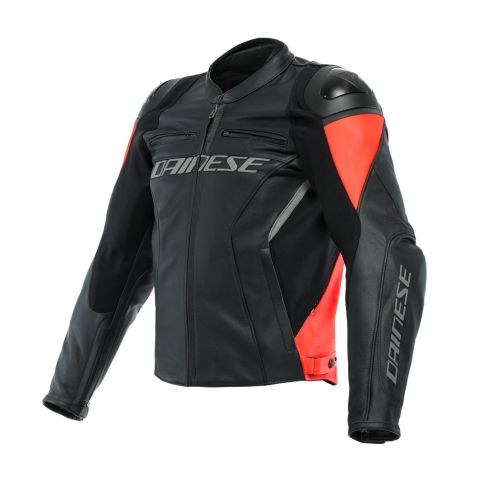 Dainese Racing 4 Leather Jacket Black/fluo-red