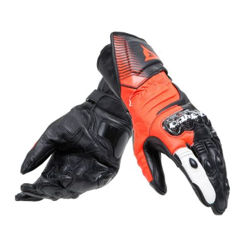 Guanti In Pelle Dainese Carbon 4 Lunghi Black/fluo-red/white