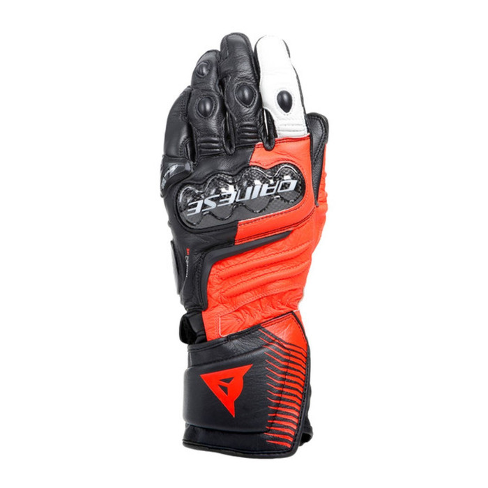 Guanti In Pelle Dainese Carbon 4 Lunghi Black/fluo-red/white