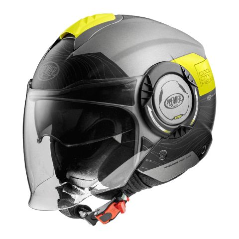 Casco Jet Premier Cool Evo con Sunvisor Nero Giallo Opaco