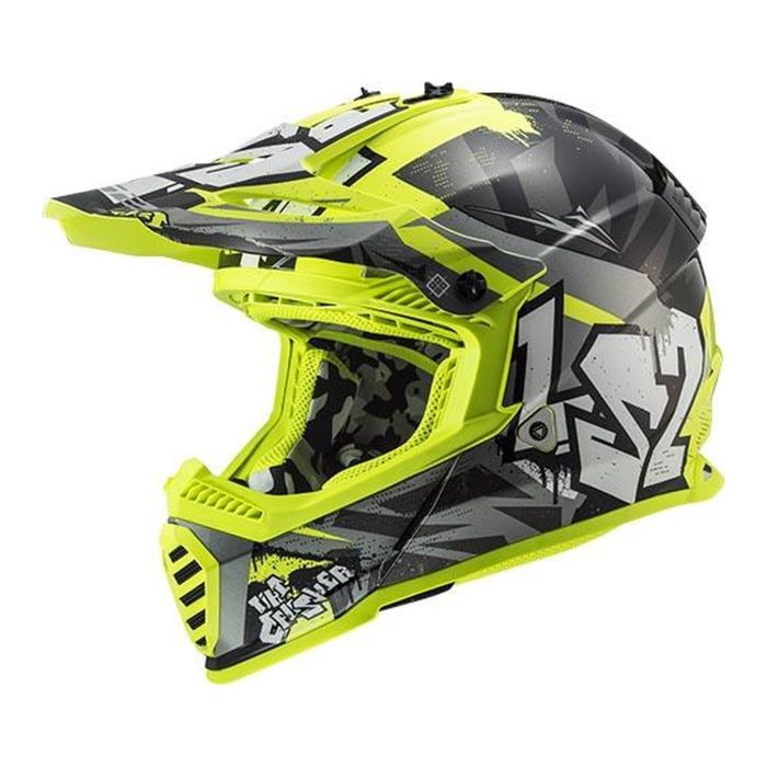 Casco Mx Cross Ls2 Mx437 Fast Evo Crusher Black H-v Yellow