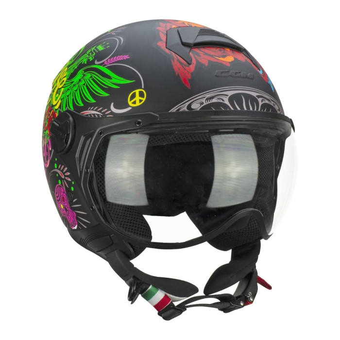 Casco Cgm 167s Flo Joy Visiera Sagomata Nero Azz Verde Opaco