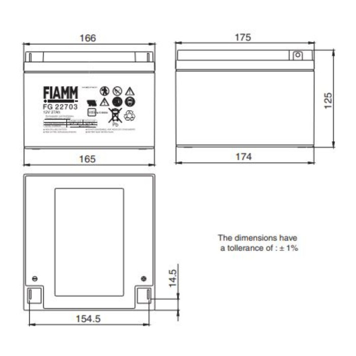 Batteria Al Piombo Fiamm Fg22703 12v 27 Ah Ricaricabile