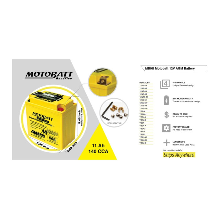 Batteria Potenziata Agm Motobatt 11 Ah Mb9u