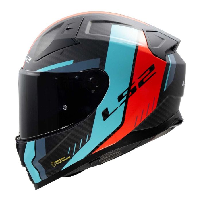 Casco Integrale Ls2 Vector II Carbon Grid 06 Red Cyan