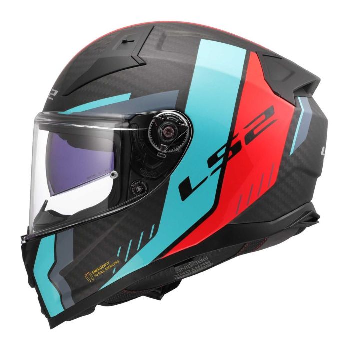 Casco Integrale Ls2 Vector II Carbon Grid 06 Red Cyan