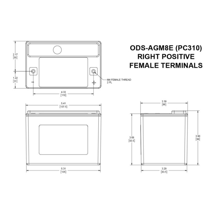Batteria Odyssey Ods-agm8e (ex Pc310) Agm Extreme Series 8 Ah.