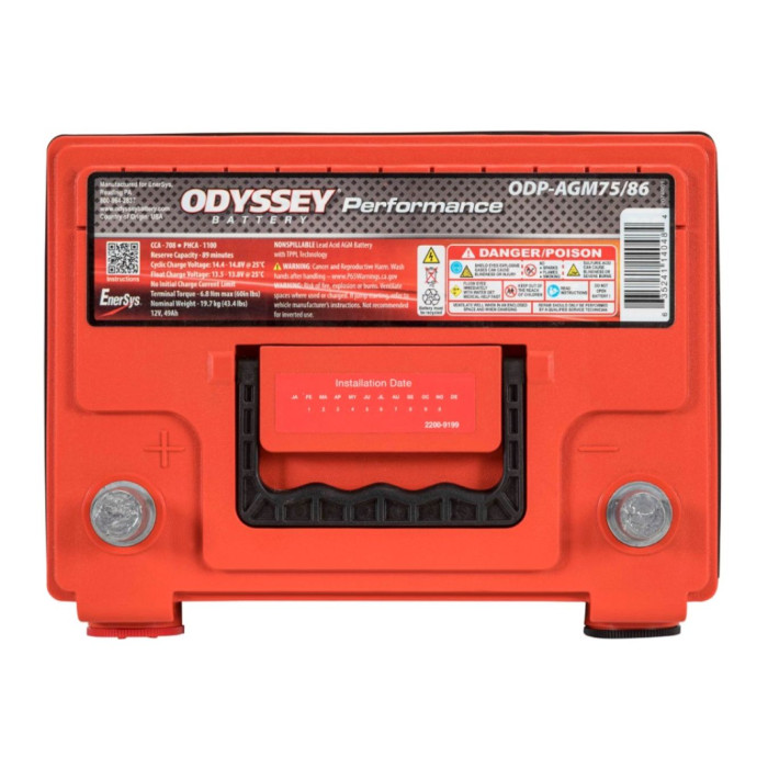 Batteria Odyssey Odp-agm75 86 (ex 75/86-705) Agm Performance Auto 49 Ah.