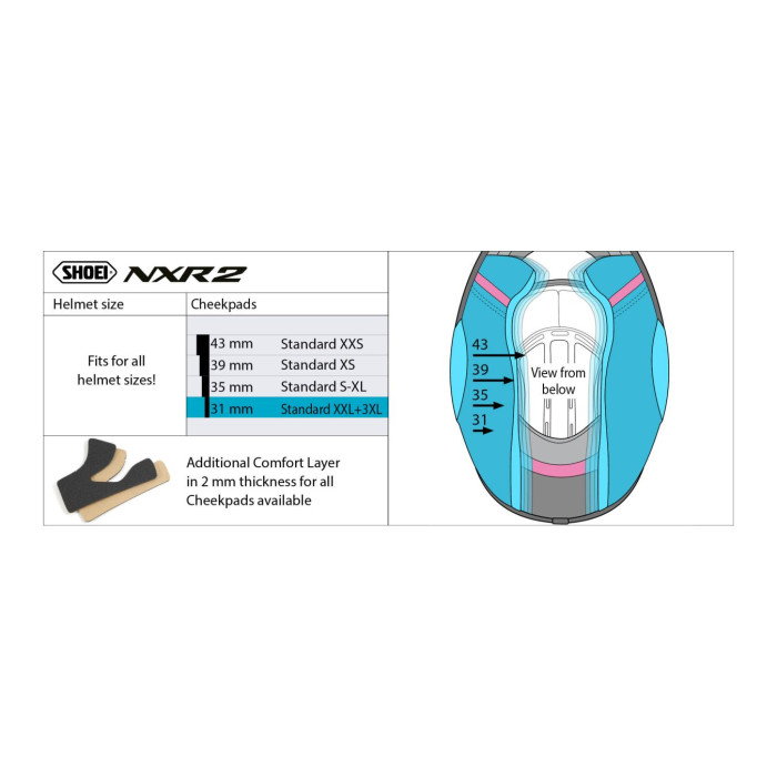 Oreillers Shoei 39mm pour casque Nxr2