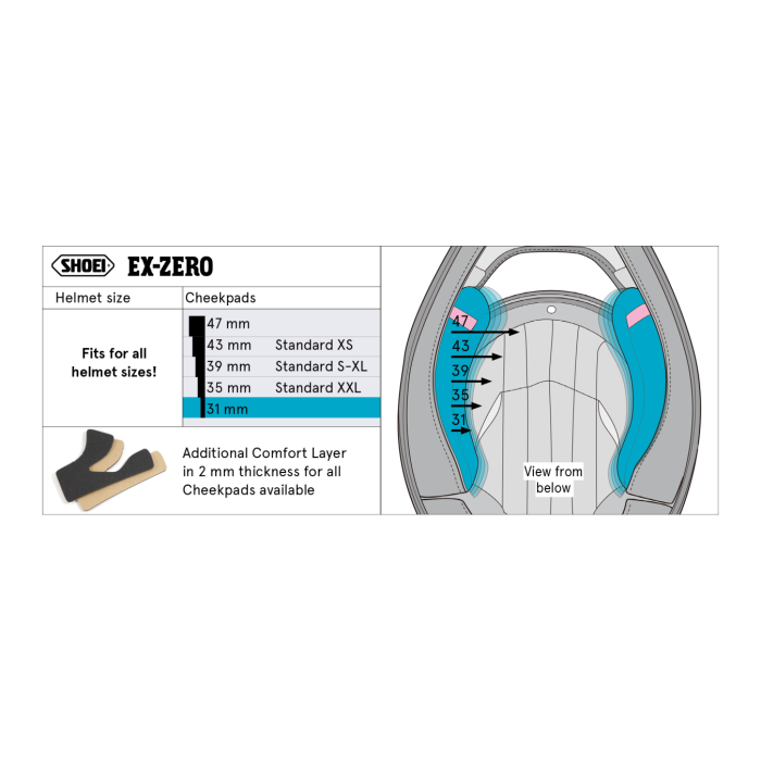 Shoei Ex-zero Guanciali  39 (std S,m,l,xl)