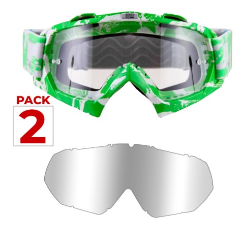 Maschera Cross Extreme 730x Verde + 1 Visiera Specchio
