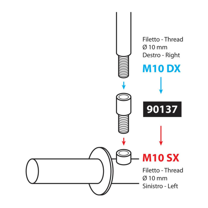 Adattatore Lampa Per Specchi Moto Da M10 Dx A M10 Sx