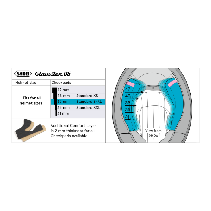 Shoei Glamster Guanciali43 (standard Xs)