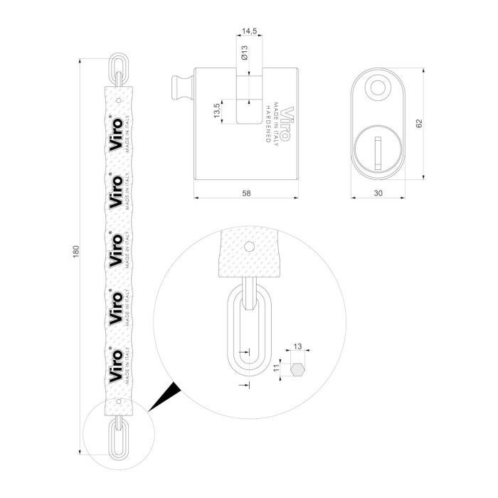 Eurothor Viro Cadena monobloque 11-13mm x 180cm