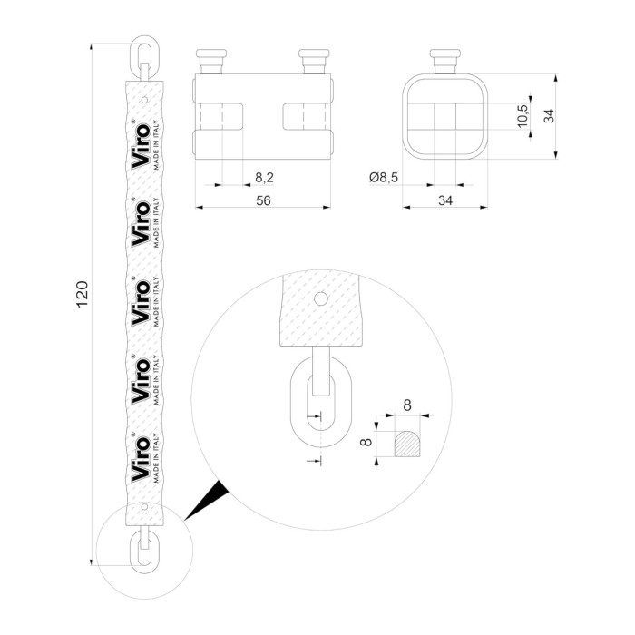 Catena Viro Con Lucchetto Maglia Quadra8mm X 120cm