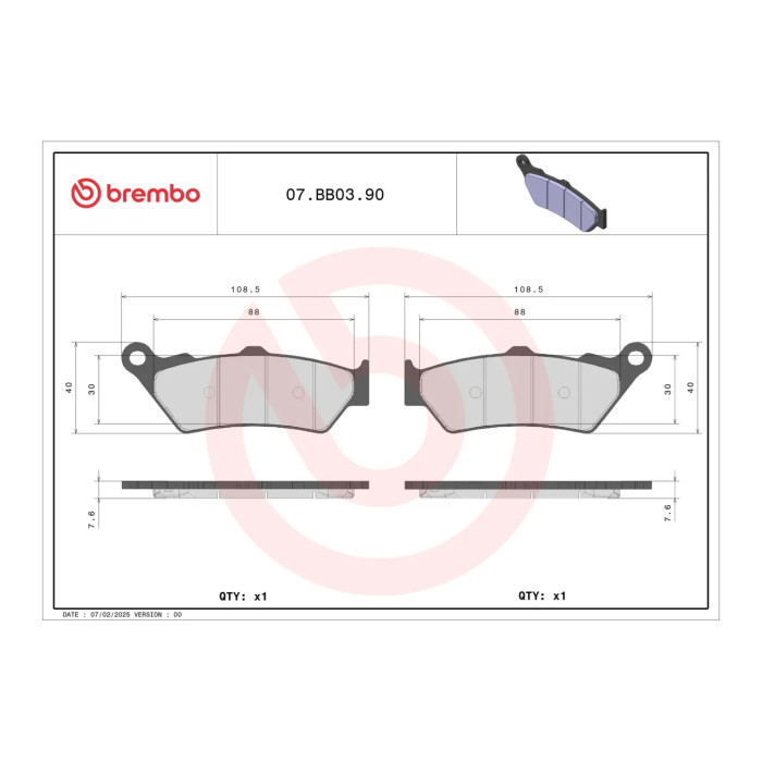 Set Pastiglie Brembo 07bb0390 Genuine Parts Sint.