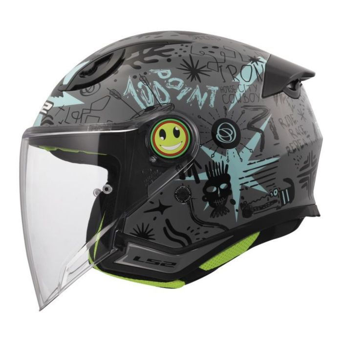 Casco Jet Ls2 Of622 Funny II Scribble Grey Blue