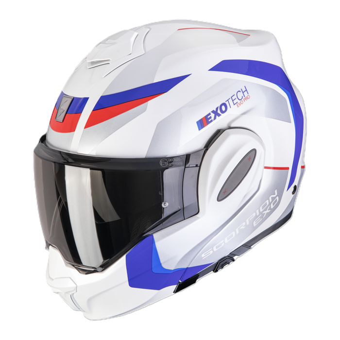 Casco Ribaltabile Scorpion Exo-tech Evo Pro Acuti Bianco Blu Rosso