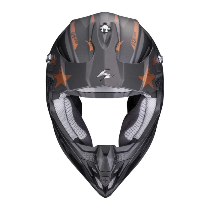 Casco Motocross Scorpion Vx-16 Evo Air Patriot Argento Nero Rame
