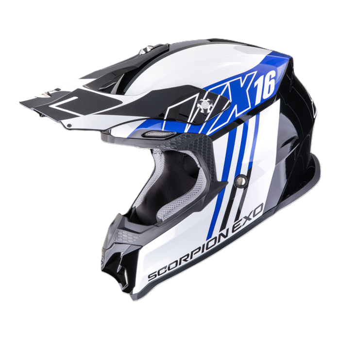 Casco Motocross Scorpion Vx-16 Evo Air Lignes Nero Blu