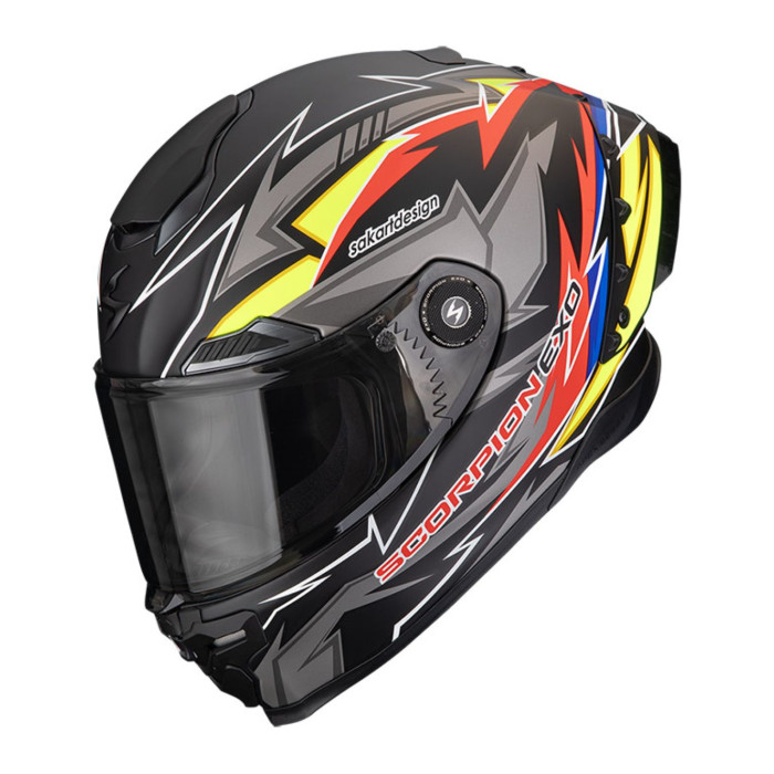 Casco Integrale Scorpion Exo-race Air Move On Nero Rosso Giallo Op