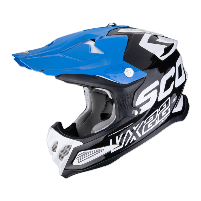 Casco Cross Scorpion Vx-22 Air Updown Nero Bianco Blu