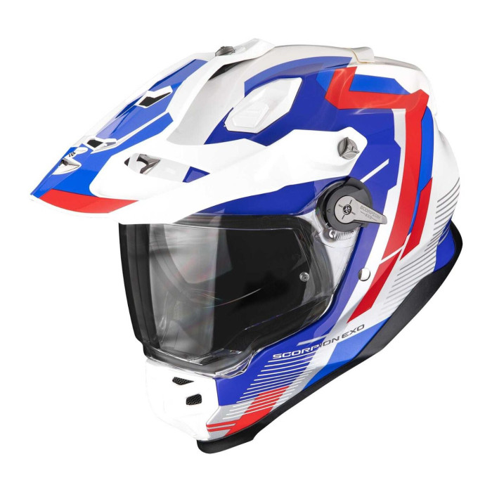 Casco Integrale Adventure Scorpion Adf-9000 Air Patrol Bianco Blu Rosso