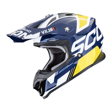 Casco Scorpion Vx-16 Evo Air Analog Bianco Blu Giallo