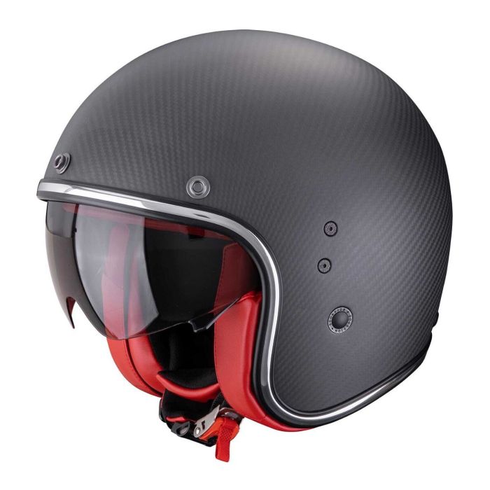 Casco Jet Scorpion Belfast Carbon Evo Nero Opaco Rosso