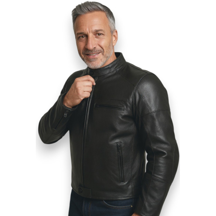 Bubu negro Msk chaqueta de cuero suave