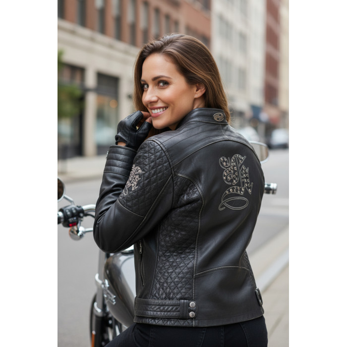 Veste Femme En Cuir Souple Held Asphalte Queen Noir