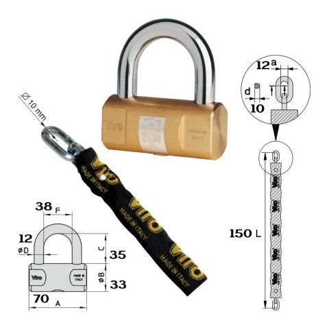 Catena Viro Con Lucchetto Maglia Nera 10mm X 150cm Forniti Separatamente