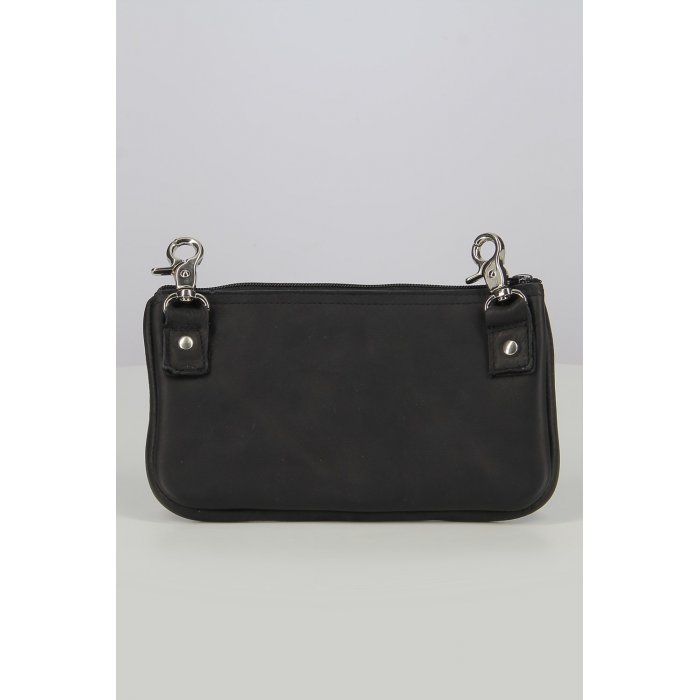 Borsello Da Gamba In  Morbida Pelle Con Moschettoni Nero