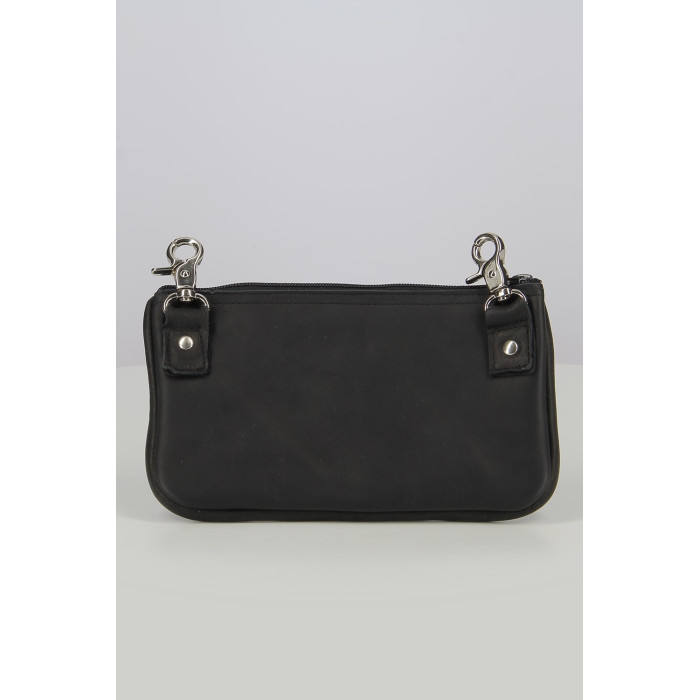 Borsello Da Gamba In  Morbida Pelle Con Moschettoni Nero