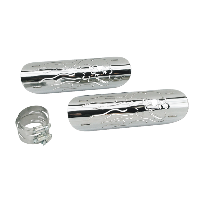 Paracalore Per Scarichi Cromato Flaming Skull