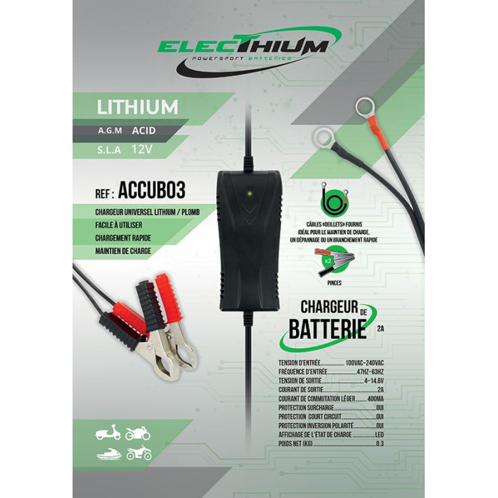Carica Batterie E Manutentore Litio / Agm / Acido 12v. 2a.