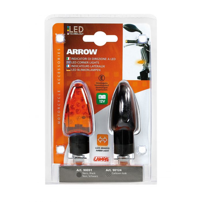 Coppia Frecce Nere Mod. Arrow Led Vetro Arancio Lampa 90091