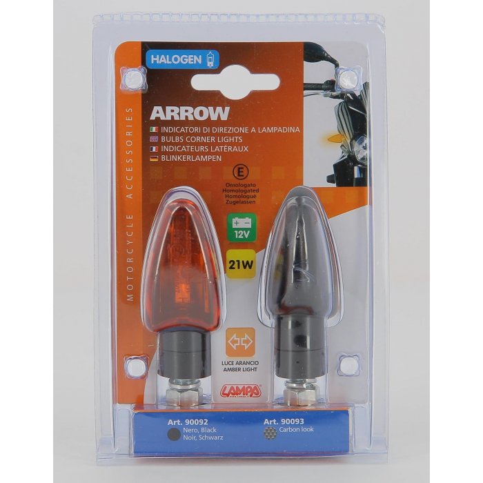 la90092-hd-0000.jpg| COPPIA FRECCE LAMPA ARROW NERE VETRO ARANCIO