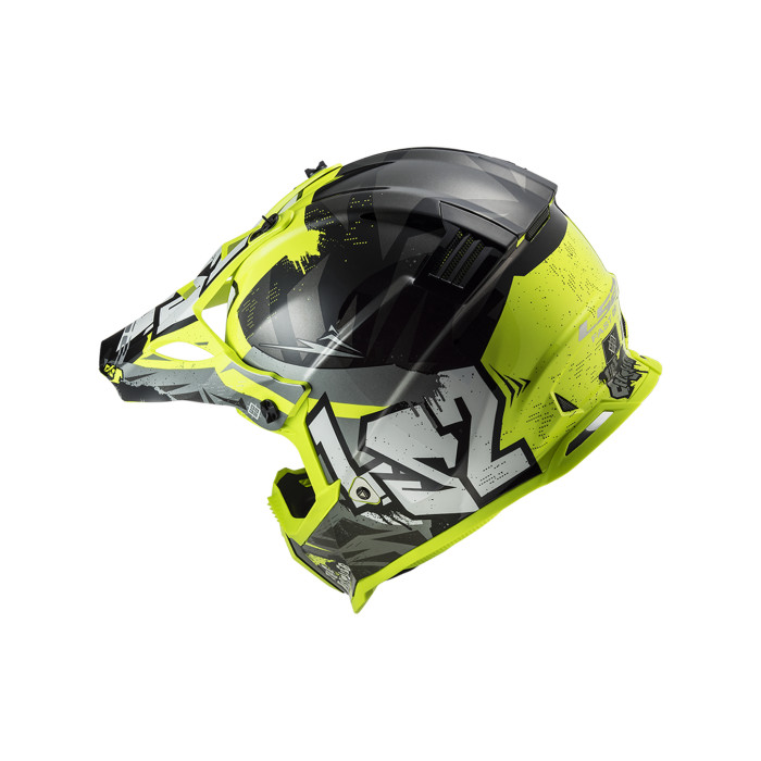 Casco Mx Cross Ls2 Mx437 Fast Evo Crusher Black H-v Yellow