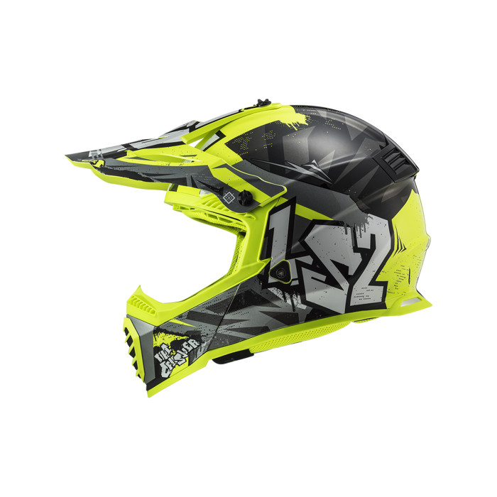 Casco Mx Cross Ls2 Mx437 Fast Evo Crusher Black H-v Yellow