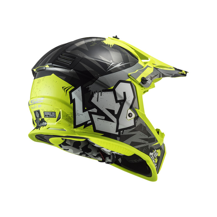 Casco Mx Cross Ls2 Mx437 Fast Evo Crusher Black H-v Yellow