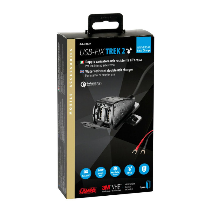 Usb-fix Trek 2, Doppio Caricatore Usb Resistente All’acqua Lampa 38827