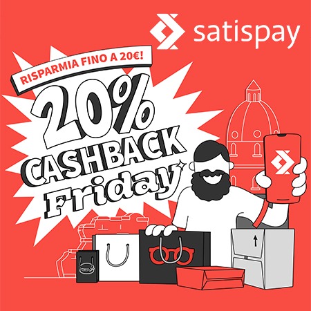 Venerdì: con Satispay 20% Cashback nei negozi di Roma